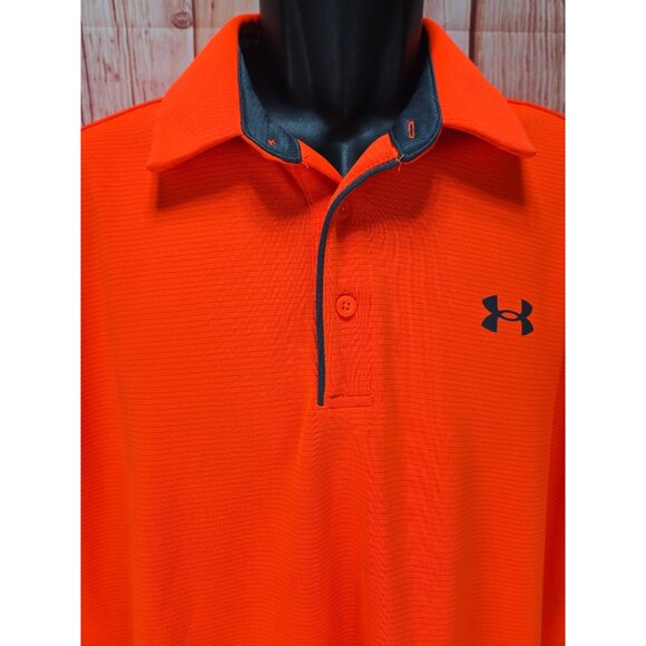 Under Armour Mens Orange Polo Shirt Large Loose Fit Polyester Lightweight - Picture 3 of 8